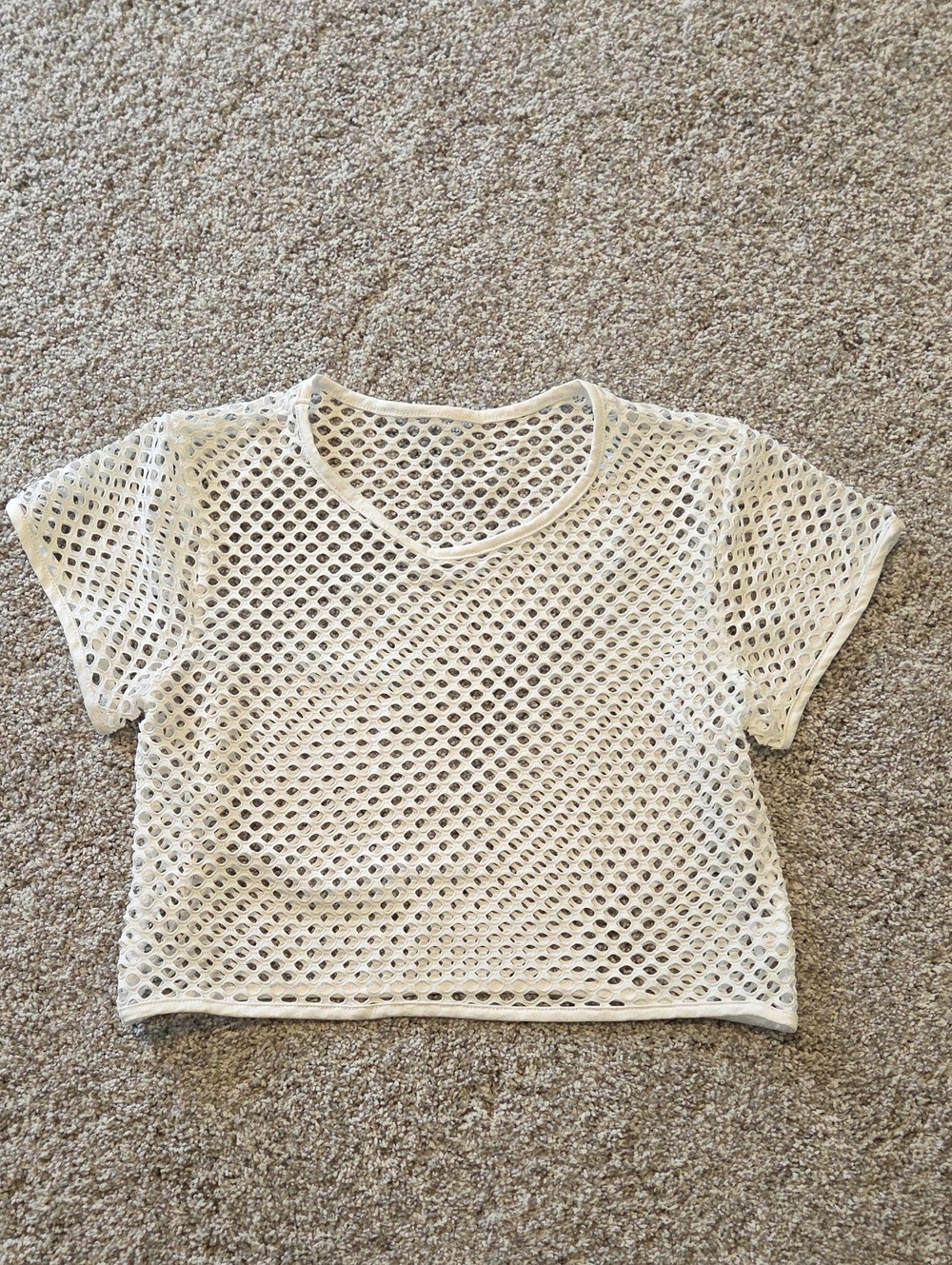 Women's White Mesh Cropped Tee Medium